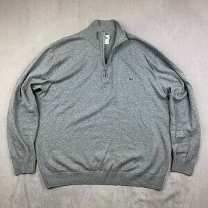 Lacoste Mens Sweater XL / 6 Gray 1/4 Zip Pullover Long Sleeve Knit 100% Cotton